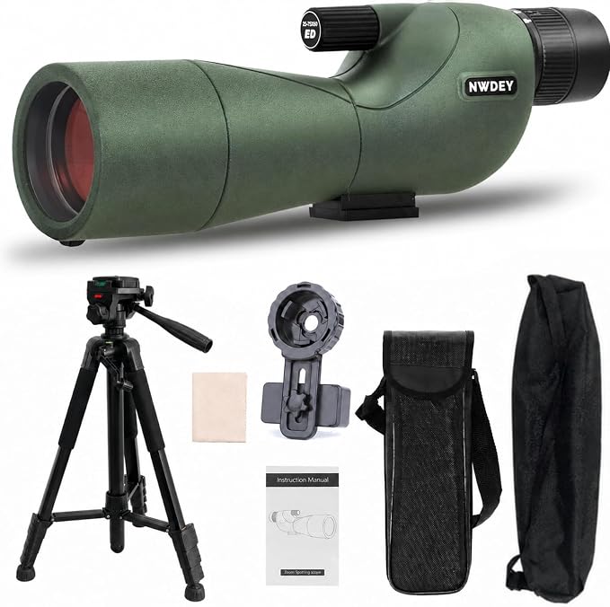 NWDEY 25-75X60 Spotting Scope with Upgraded 60in Tripod, BAK4 Prism & FMC 60mm Lens, Spotting Scope for Target Shooting, Bird Watching, Hunting & Outdoor Observation, Phone Adapter, Carry Bag