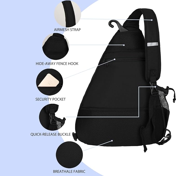 Goloni Pickleball Sling Bag for Men Women, Lightweight Pickleball Backpack with Fence Hook