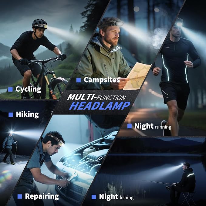 SOPAMI Rechargeable Headlamp, 2 Pack with Charging Case & Lantern, 3000 Lumens Super Bright, Motion Sensor Control, 8 Modes Waterproof Headlight for Camping, Hiking, Running, Emergency, Work