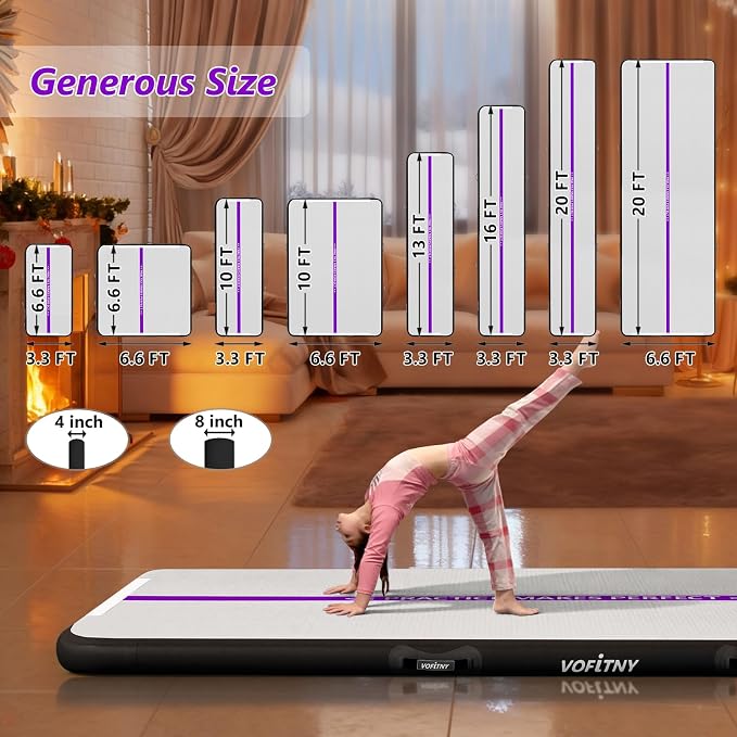 VOFiTNY All Purpose Gymnastics Mat 6.6/10/13/16/20 ft Sturdy Inflatable Tumble Track for Home/Gym