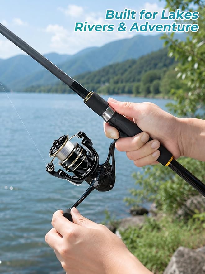 Jenseits 6Ft Spinning Fishing Rod Reel Combo, Freshwater Telescopic Kit | 5.2:1 Spinning Reel, Carbon Fiber Telescopic Rod, Includes Lures, Line & Carry Bag, Fish Gripper & Pliers for Beginner Angler