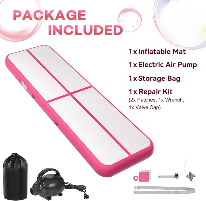 Inflatable Air Gymnastics Tumbling Mat 6ft 10ft 13ft 16ft 20ft, Air Tumble Track Mat 4/8 inches Thickness with Electric Air Pump for Home Use Training Cheerleading Yoga Water Beach Park