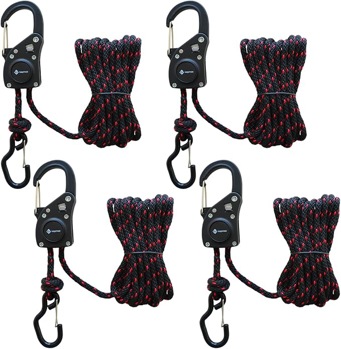 Heavy Duty Ratchet Tie Down Straps with Carabiner Hooks – Durable Adjustable Cargo Straps for Truck, Trailer, Motorcycle, Kayak, Moving & Outdoor Gear, Easy Pull Tightener (4-Pack)