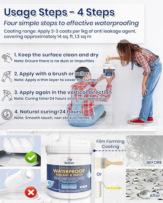 Transparent Waterproof Sealant Waterproof Coating 16oz Invisible Waterproofs Agent Indoor & Outdoor Waterproofs Sealant Clear, Roofs, Walls, Garden, Terraces, Waterproofing Adhesive Glue Water Proof