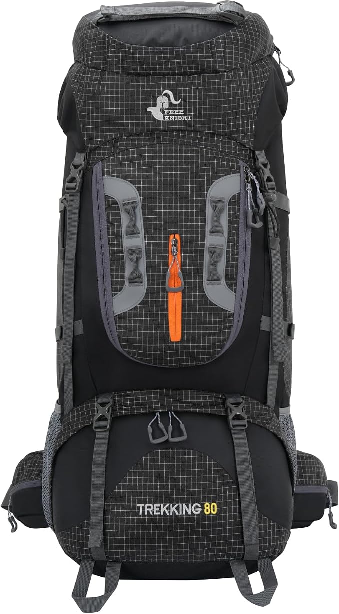 Bseash 80L Waterproof Hiking Camping Backpack with Rain Cover, Lightweight Outdoor Sport Travel Daypack for Climbing Touring (Black)