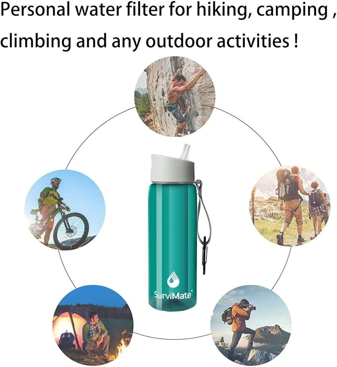 SurviMate Black and Teal Filtered Water Bottles