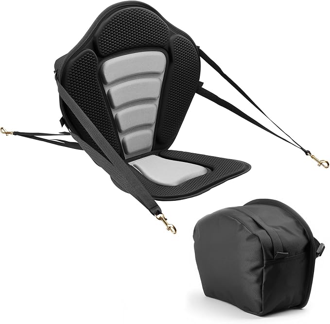 VEVOR Kayak Seat, Universal Paddle Board Seat with Adjustable Back Support, Multiple Thickness Options (0.5” to 2.6”), Soft Padded Cushion & Storage Bag for SUP, Canoe, Fishing Boat, Inflatable Kayak