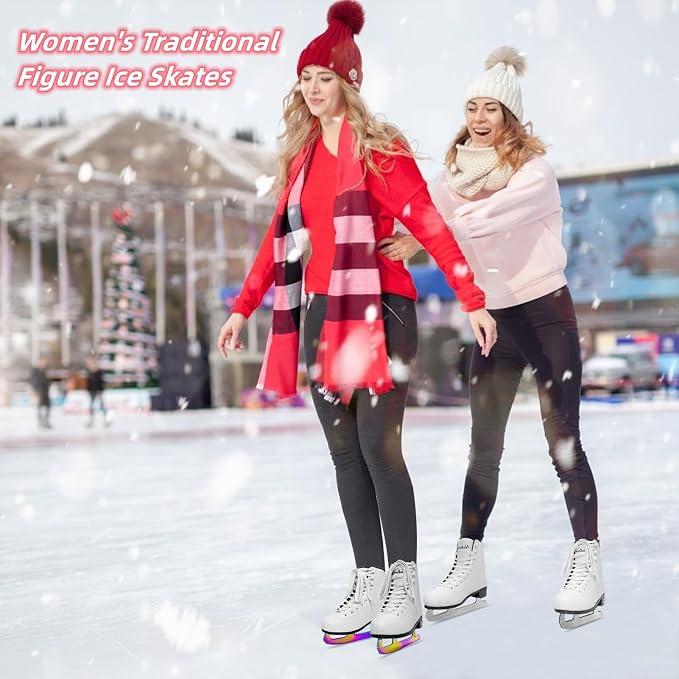 Nattork Womens Figure Ice Skates,Ice Skates with Stainless Steel Blade,Lace Up Figure Skate Ice Hockey Skates for Outdoor,Ice Skate Shoes for Women Size 6 7 8 9 10 11