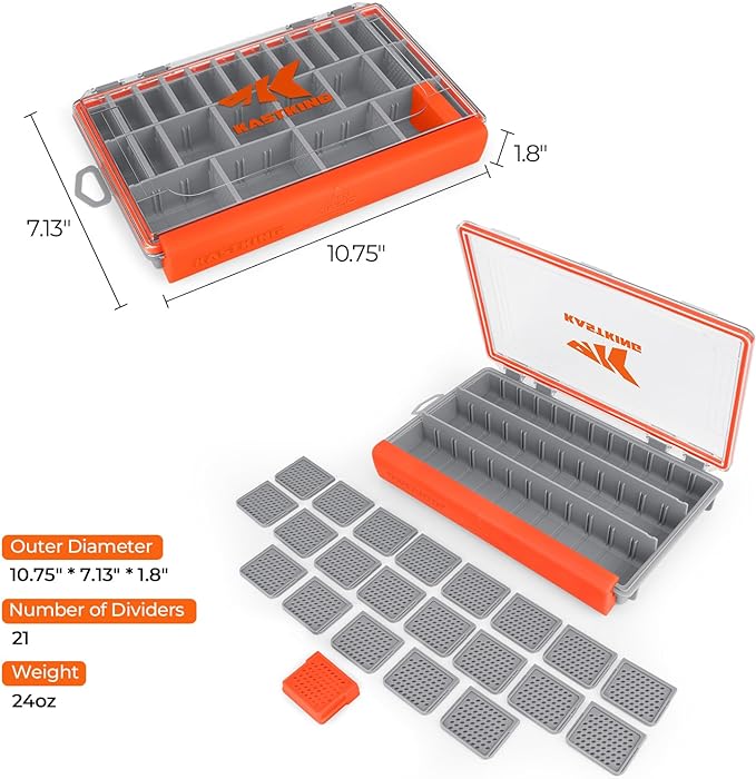 KastKing HyperSeal Waterproof Tackle Box, 3600 and 3700 Tackle Trays, Fishing Tackle Box Organizer with Removable Dividers, Lure Box and Terminal Tackle Storage