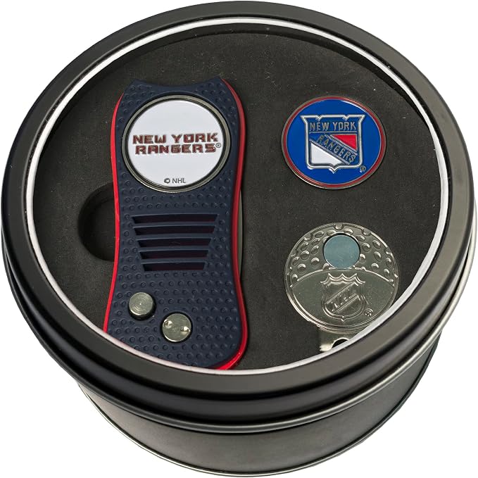 Team Golf NHL Gift Set Switchblade Divot Tool, Cap Clip, & 2 Double-Sided Enamel Ball Markers, Patented Design, Less Damage to Greens, Switchblade Mechanism