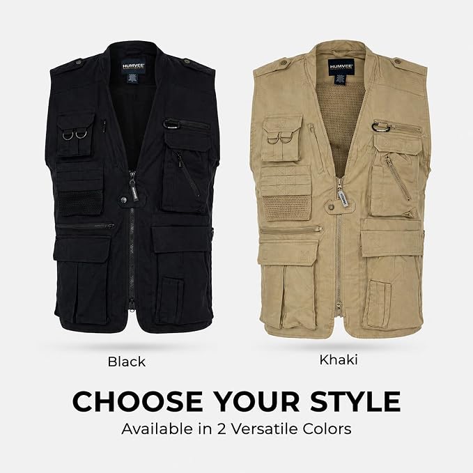 Humvee Utility Vest with 21 Pockets -Travel, Safari, Hunting, Camping, 100% Cotton, Tactical Jacket for Men & Women