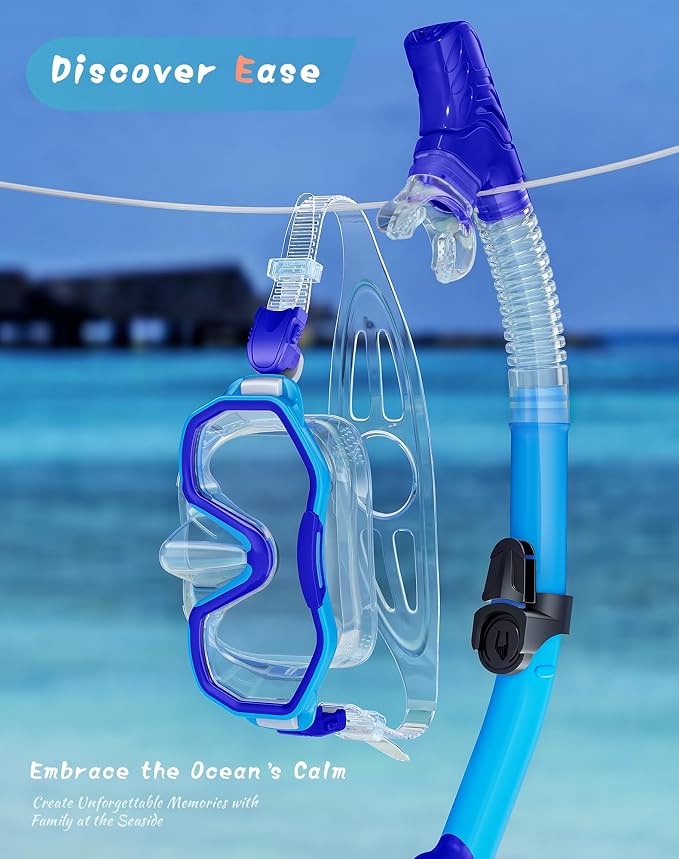 Snorkeling Gear for Adults Kids, Dry-Top Snorkel Set, 180°Panoramic Wide View Diving Mask Breathing Freely Snorkel Mask for Snorkeling Scuba Diving Swimming Travel