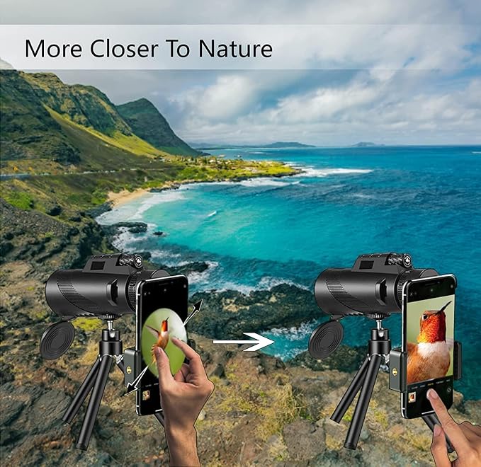 Monocular-Telescope 80x100 High Powered Monoculars High Definition for Adults High Powered with Smartphone Adapter Telescope Wildlife Bird Watching Travel Camping Hiking-Black