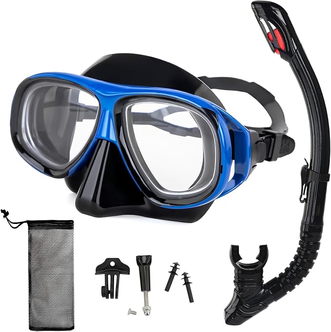Snorkeling Gear for Adults Youth, Nearsighted Anti-Fog Diving Mask & Silicone Dry Snorkel for Scuba Diving Spearfishing Freediving