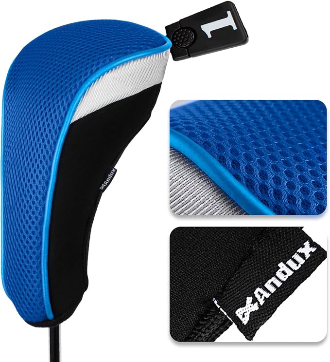 Andux 3pcs/Set Golf 460cc Driver Fairway Wood Club Head Covers | with interchangeable NO. Tags | Mesh Breathable material | Short Neck | Coloured Piping | Pull-On Closure