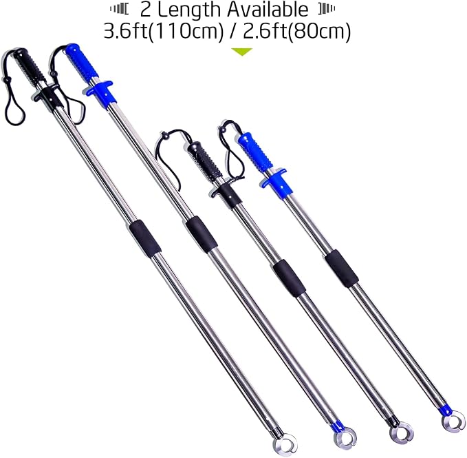 Heavy-Duty Fish Gripper – Extra-Long Stainless Steel Grabber with Non-Slip Handle, Wrist Lanyard & Storage Bag for Secure Fish Handling in Freshwater & Saltwater