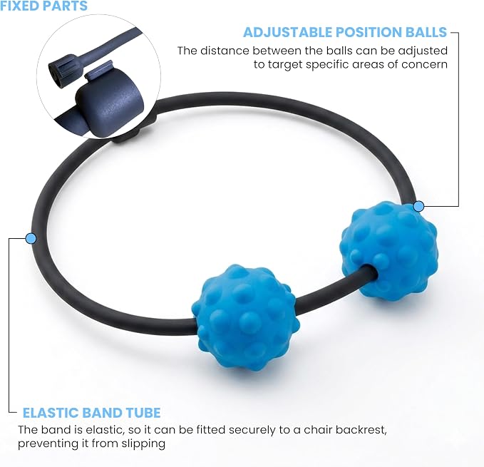 Adjustable Back Massage Peaunt Balls with Stretchable TPE Elastic Tube for Chair, 32"–64", Peanut Massage Roller for Deep Tissue Relief, Trigger Point Massager for Neck, Back & Shoulders