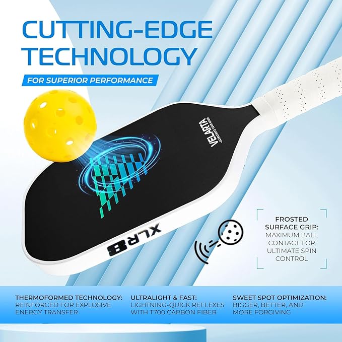 Velarta 2-Pack Professional Pickleball Paddles - Black + White - Carbon Fiber, USAPA Approved, 16mm, Premium Grip - Paddle Rackets for Adults