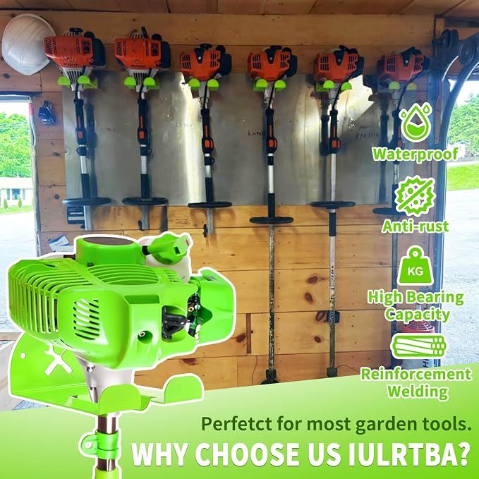 Upgraded Trimmer Rack Wall Mount - 8" Heavy Duty Weed Eater Hanger for Garage Wall, Garden Power Tool Holder Organizer Hooks for Grass Trimmer, Hedge Trimmer, Leaf Blower and Chainsaw, Green, 3 Pack
