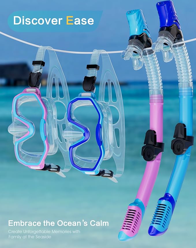 Snorkeling Gear for Adults Kids, Dry-Top Snorkel Set, 180°Panoramic Wide View Diving Mask Breathing Freely Snorkel Mask for Snorkeling Scuba Diving Swimming Travel