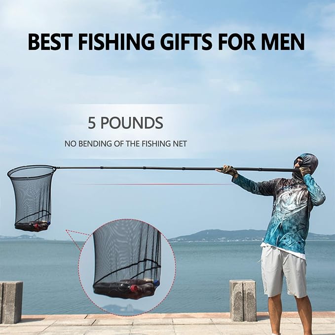 9ft/11.15ft Extra Long Fishing Net with Telescoping Handle, Carbon Fiber Extendable Landing Net, Dip Net for Fishing, Crab nets for Crabbing, Rubber Coated Netting, Holds up to 20lbs