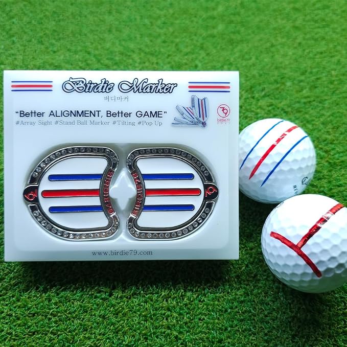 BIRDIE79 Golf Ball Line Marker Tool Kit Set. 360 Degree 3-Line Plus Vertical Line Putting Alignment & Triple Track Standing Ball Marker with Adjustable Tilt Angle, Confidence Liner Accessories.