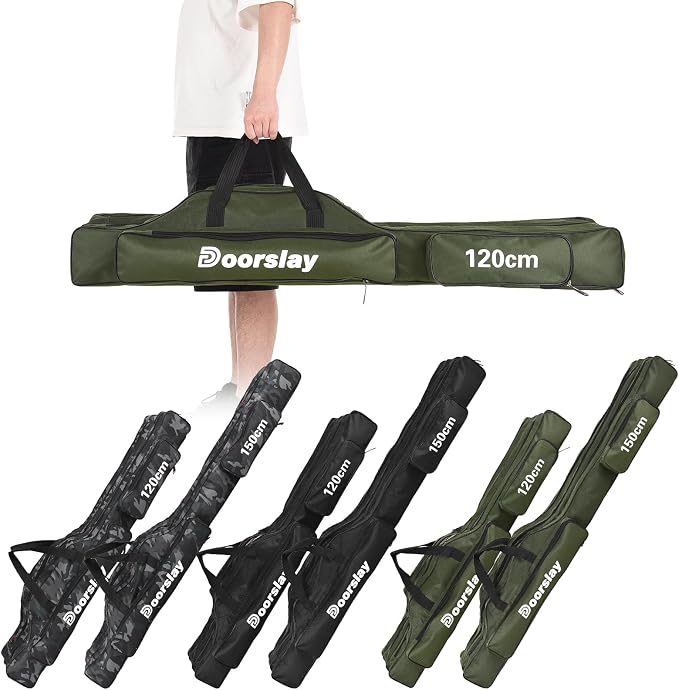Fishing Rod Case - Three Layer Oxford Portable Folding Pole Bag, Waterproof Tackle Storage, Travel Bags for Camping, Hiking