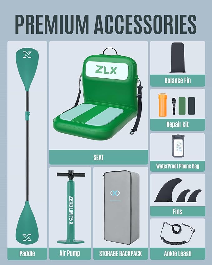 ZLX Inflatable Stand Up Paddle Board, 10'6" SUP Non-Slip Stable Deck Pad, Unique Center Fin, Premium Accessories, Paddleboard for Adults, Beginners, All Skill Levels