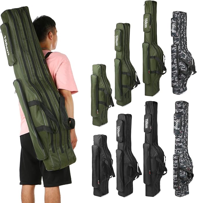 Fishing Rod Case Three Layers Fishing Rod Bag Oxford Portable Folding Fishing Pole Bag Outdoor Waterproof Tackle Storage Travel Bags Carry Organizer for Fishing Camping Hiking