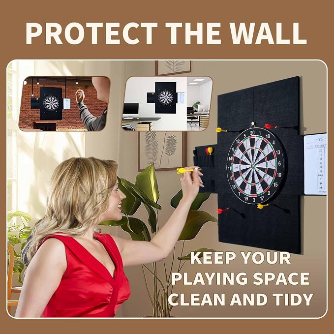 Dart Board Wall Protectors Multi-Functional Set with Scoreboard,Scoring Marker&Dart Holder Bag One-Piece Felt Panel Design Easy to Install,Safe Protection 35.4"x23.6"x0.5" Black Felt Dartboard