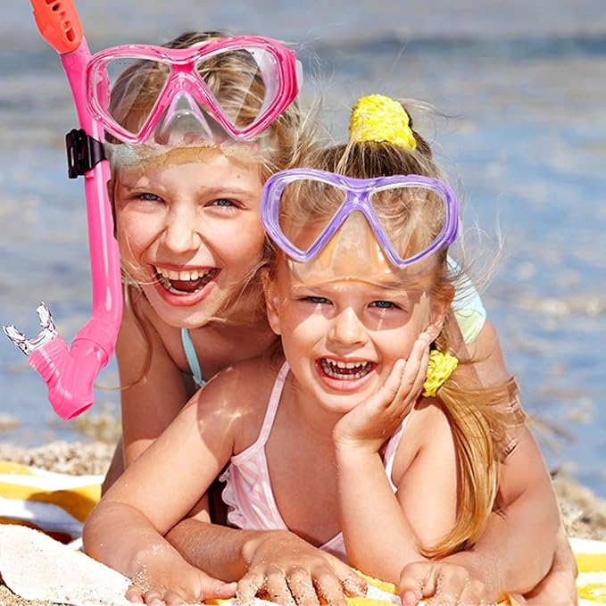 2 Sets Snorkeling Gear for Kids, Kids Snorkel Set for Ages 6-14, Dry Top Snorkel Mask Set for Youth Boys Girls Junior, Tempered Glass Diving Swimming Mask Goggles