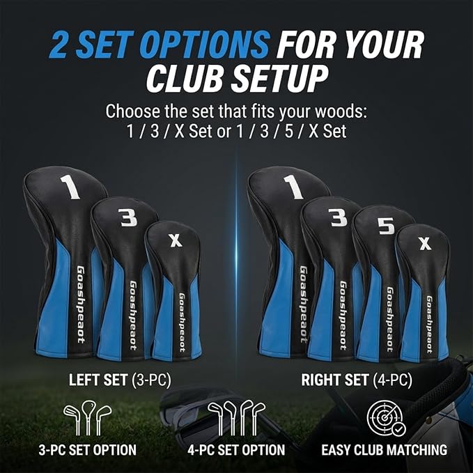 Premium PU Leather Golf Head Covers, Golf Club Headcovers for Driver Fairway Wood Hybrid, Protective PU Leather Wood Covers with Number Tags and Soft Lining