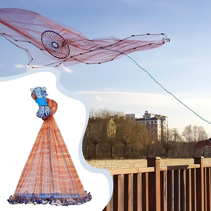 Alvinlite Cast Net for Bait Trap Fish 8ft 10ft 12ft 14ft 16ft Radius Fishing Cast Net Throw Cast Net with Heavy Duty Zinc Sinker for Freshwater and Saltwater