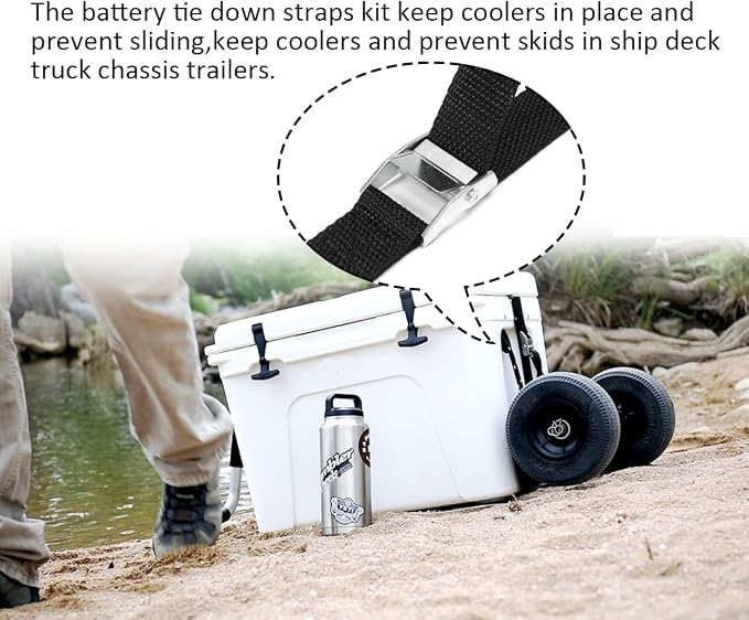 78'' Battery Tie Down Strap, Battery Box Hold-Down Strap for Gas Fuel Heavy Duty Battery Box with Stainless Steel Cam Buckle, Stainless Steel 316 Deck Loop Mounts,16 SS Screws