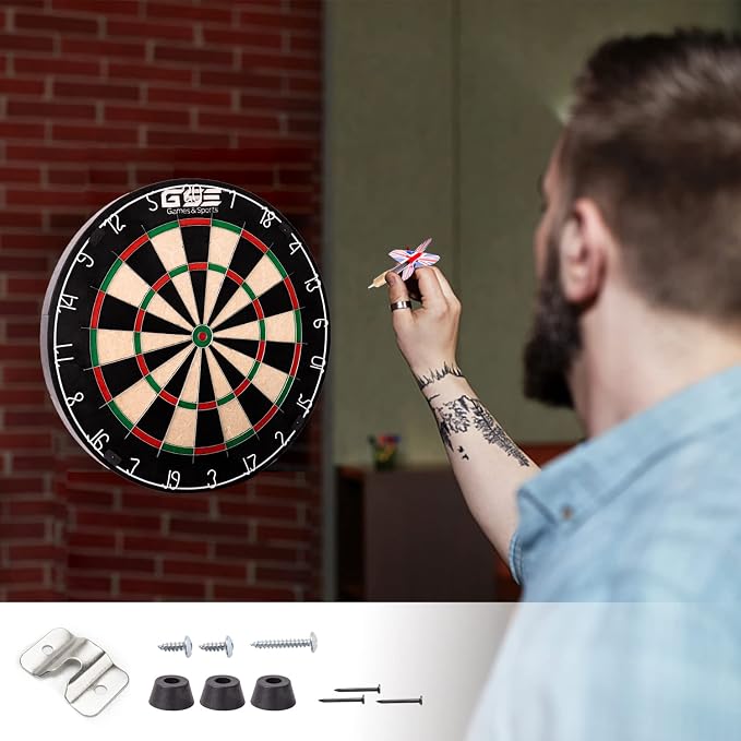 GSE Games & Sports Expert 18" Regulation Size Steel Tip Dartboard Game Set. Excellent Bristle/Sisal, Paper Baseball, Bullseye, Dart Board Game Set (Several Styles Available)