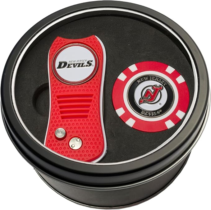 Team Golf NHL Gift Set Retractable Divot Tool & Chip, Includes 2 Double-Sided Enamel Ball Markers, Patented Design, Less Damage to Greens, Retractable Mechanism