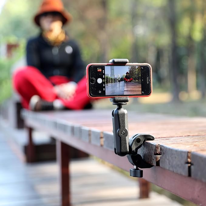 GEPULY Super Clamp Camera Clamp Mount for GoPro Insta360 DJI Motorcycle Accessories Dual 360° Ballhead Magic Arm Double Ball Head Adapter Heavy-Duty for Action Cams/Phones/DSLR/LED Light/Monitor