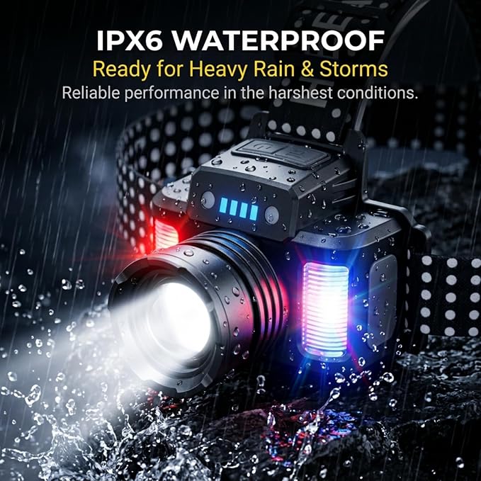 SKYFIRE Rechargeable Headlamp High Lumens, 10 Modes Super Bright LED Head lamp with Yellow & White Light, Motion Sensor, COB Side Light, Zoomable, IPX6 Waterproof Headlight for Camping Hiking Running