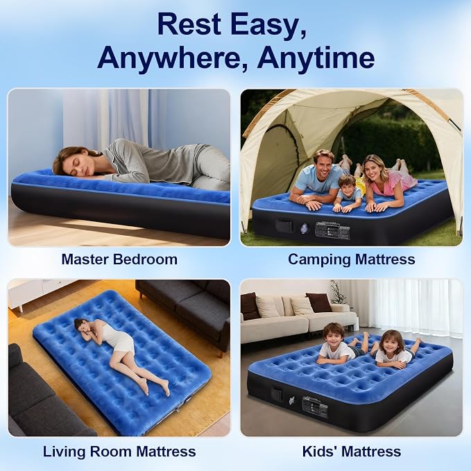 Air Mattress with Built in Pump, Luxurious Comfort Inflatable Mattress,10’’ Blow up Bed for Adults, Blow Up Mattress for Guest, Camping, Home & Travel, Deflate 660 lbs Max