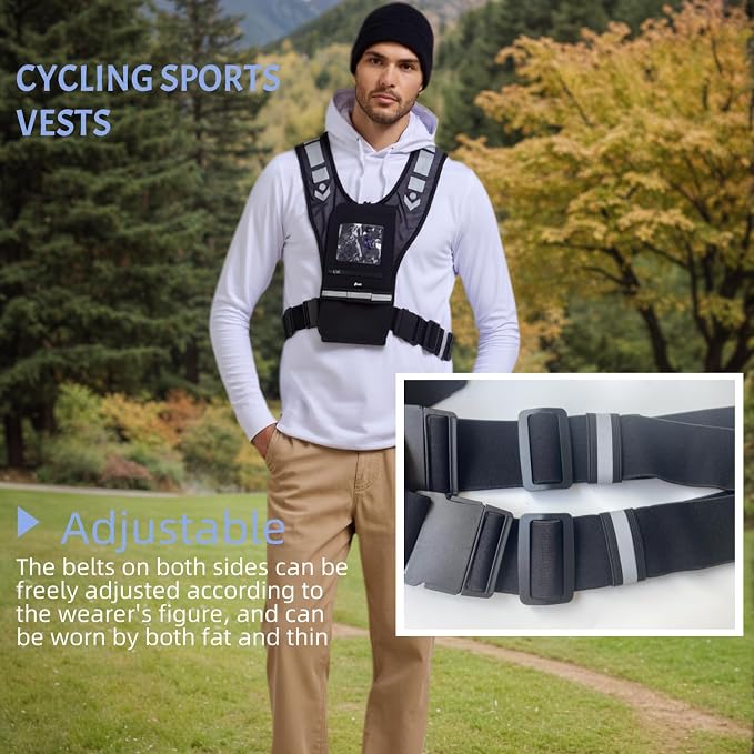 Breathable Sports Cycling Vest with Phone Storage, Reflective Material, Adjustable Waistline 13.8-63 inch, Unisex