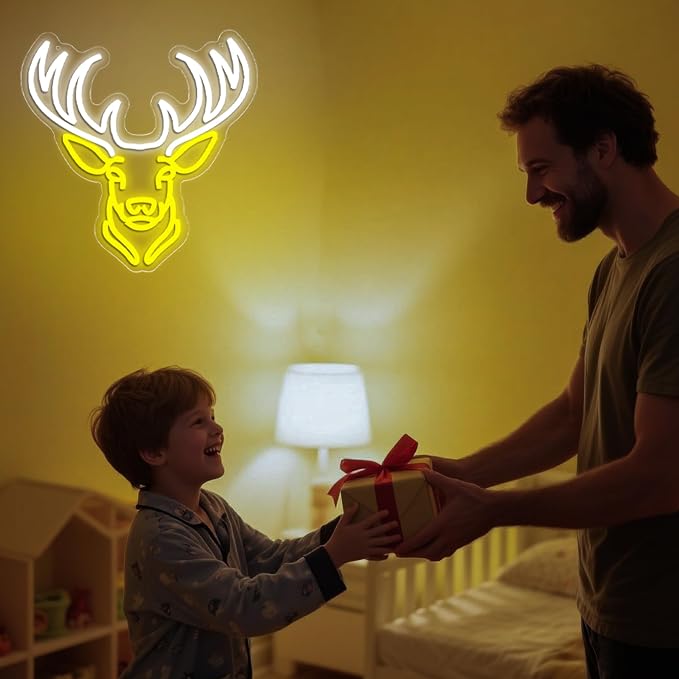 Deer Head Neon Sign for Wall Decor Deer Led Anime Neon Light for Man Cave | Dimmable Neon,Birthday Anime Gifts,5V USB Powered,Hunting Club,Bar,Shop Decor, Teen Boys Bedroom,Church Wall Art,13.3*14.1in