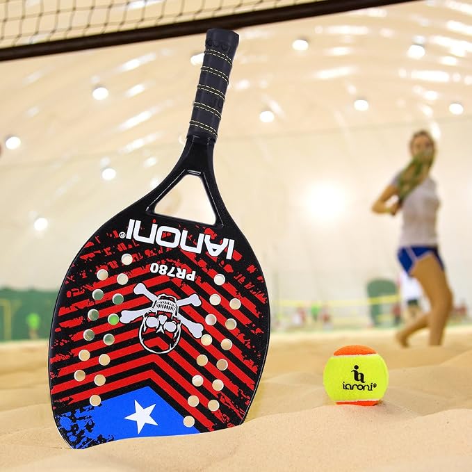 ianoni Beach Tennis Racket,Carbon Fiber Grit Face with EVA Memory Foam Core Beach Tennis Racket