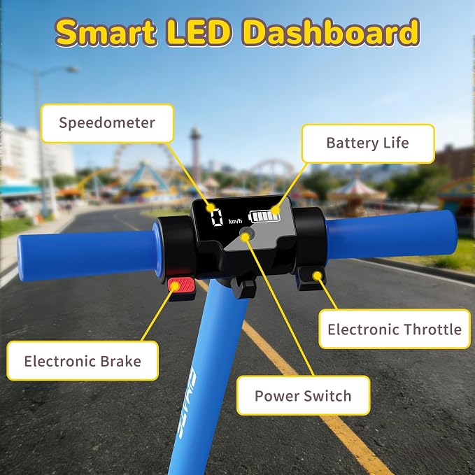 SIMATE Electric Scooter for Kids 6-14, e Kick Scooter with LED Display and Colorful Lights, Adjustable Height and Foldable, Double Brake, Gifts for Kids Girls Boys