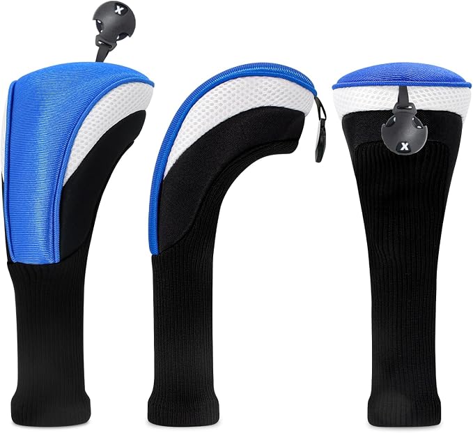 Golf Club Head Covers for Woods 3/4/5/6 Pieces Long Neck Mesh Sports Golf Club Headcovers Set with Interchangeable No. Tags 3 4 5 6 7 X Golf Accessories for Men Women