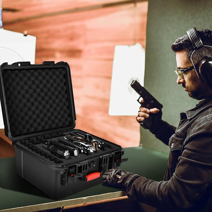 Pistol Gun Case for Multi Handguns - Hold Multiple Pistols & Magazines, Pre-cut Waterproof Hard Shell Gun Box, TSA Approved Pistol Case for SIG Sauer, Smith & Wesson, for Colt, for Revolver, for Glock