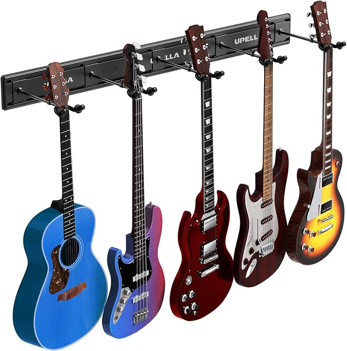 Guitar Wall Mount Hangers for Multiple Guitars, Holds 5 Violins, Premium Aluminum Metal Bass Stand Banjo Rack Mandolin Holder, Adjustable Instruments Display Set, Wall Mount Hooks