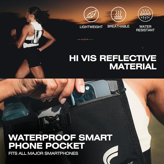 Running Phone Holder Vest with 500ml/17oz Water Bottle | Reflective Hydration Vest | Adjustable | Light | 6 Pockets for Running Accessories | Unisex