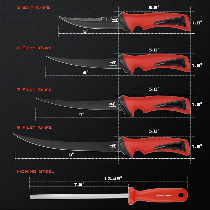 KastKing Intimidator 7'' Fillet Knife and Honing Rod,Fishing Gear for Men | Ultra-Sharp G4116 German Stainless-Steel Blades, Non-Slip Handle, Sheath, Fishing Gear and Gifts for Men, Fishing Knife