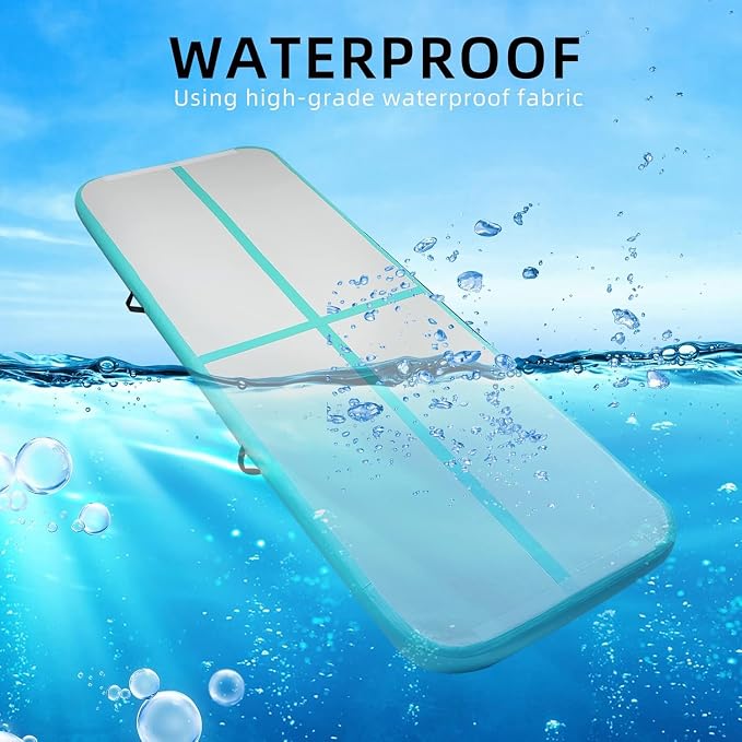 Inflatable Gymnastics Tumbling Mat, 4/8 Inch Thick 10/13/16/20/23FT Training Mat with Electric Air Pump, Non-Slip Waterproof PVC for Home Gym Outdoor Cheerleading Yoga Taekwondo