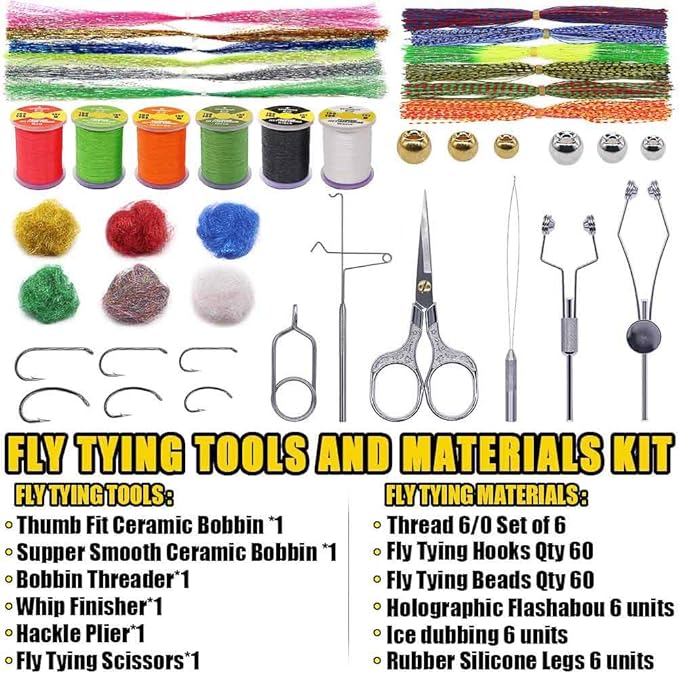 XFISHMAN Fly-Tying-Kit-with-Tools-Materials Fly-tieing-Starter-kit for Fly Fishing Lure Building jig Making Set